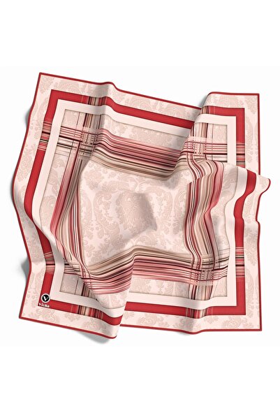 VİOLLA Soft Çerçeveli ve Batik Desenli Nar Çiçeği Renkli 90x90 Eşarp (İpek İç...