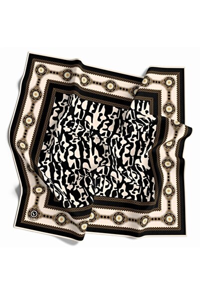 VİOLLA Twill Dalmaçya Desenli Krem Renkli 90x90 Eşarp (İpek İçermez) Kenar Di...
