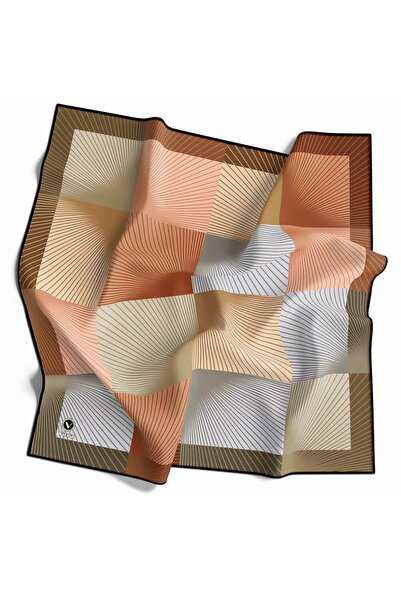 VİOLLA Soft Twill Geometrik Desenli Somon Renkli 90x90 Eşarp (İpek İçermez) K...