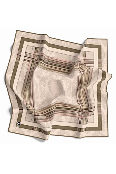 VİOLLA Soft Çerçeveli ve Batik Desenli Taş Renkli 90x90 Eşarp (İpek İçermez) ...