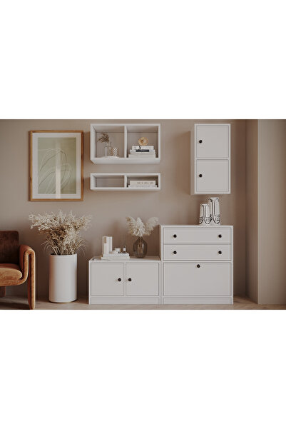 Nettrends Çok Fonksiyonlu 5 Kapak 2 Çekmece | Duvar Raflı Çok Amaçlı Dolap Ko...