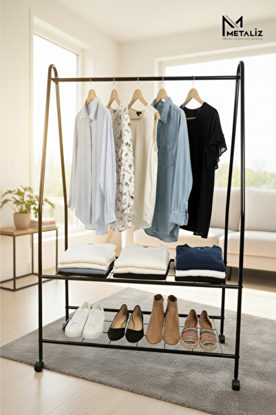 METALİZ YENİLİKÇİ TASARIMLAR Siyah Tekerlekli Metal Askılık ve Konfeksiyon As...