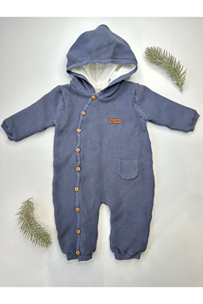 NİNOS ALEGRES KIZ - ERKEK %100 PAMUK YANDAN DÜĞMELİ KAPŞONLU TULUM ANTRABLUE