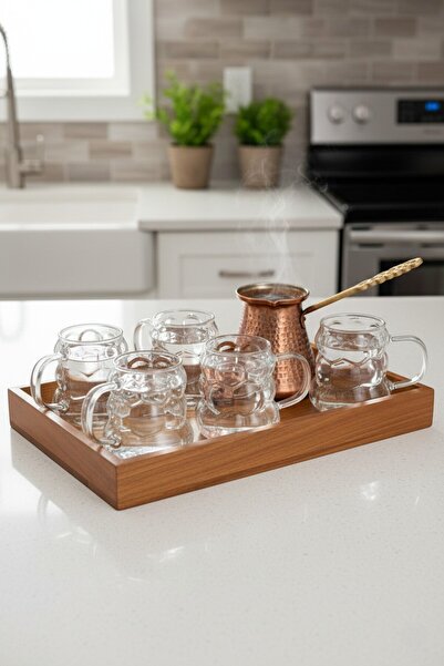 Kitchen Way 6'lı Kulplu Üzüm Kabartmalı Bubble Borosilikat Cam Kahve Yanı Bar...