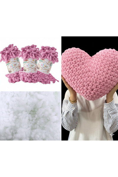 Alize Серцеподібна подушка Puffy Матеріал 3 штуки Puffy 98 троянд і 400 г. На...