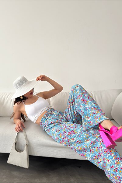 Fav Style Γυναικείο ψηλόμεσο παντελόνι Palazzo με μπλε σχέδιο