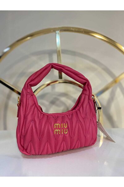 Sofistike Miu Model Pembe Trend A Kalite Mini Çapraz Askılı Deri Çantaa