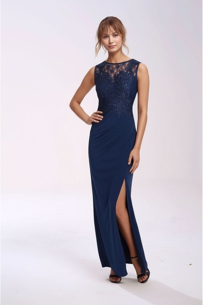 MAMAYAGA Rochie de seară elegantă, cu guler din dantelă, cu spate, lungime ma...