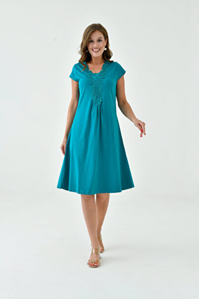 MAMAYAGA Γυναικείο νυχτικό φόρεμα με γιακά με κορδόνι σε γραμμή Α με μισό μαν...