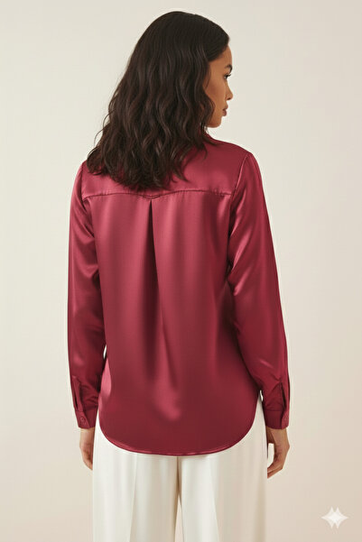 hazelin Kadın Bordo Hafif Dökümlü Saten Yüzeyli Gömlek Hzl22w-bd139641