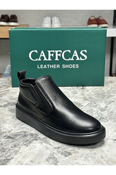 Caffcas Cizme confortabile fără șireturi, din piele naturală, neagră, lucrate...