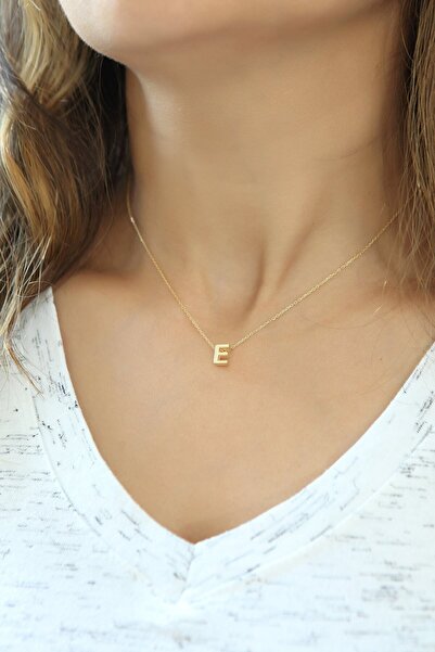 Rachon 925 Ayar Gümüş Üç Boyutlu E Harfi Kolye