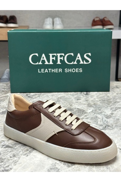 Caffcas Γνήσιο δέρμα καφέ μπεζ συνδυασμένο χειροποίητο ανδρικό παπούτσι 03-300