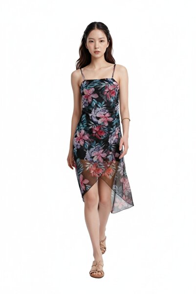 MAMAYAGA Fusta asimetrică cu bretele pentru femei, cu model floral, rochie de...