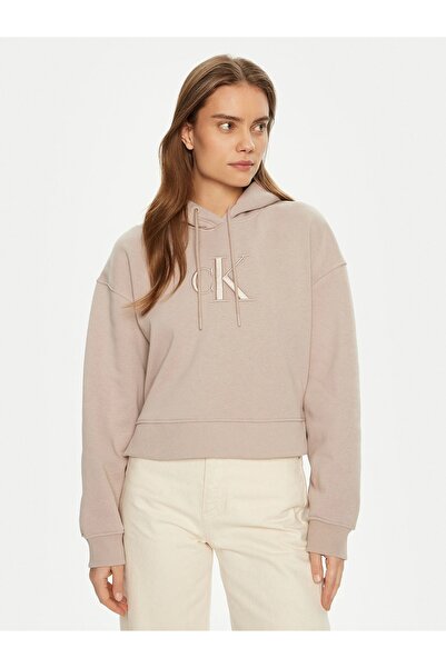 Calvin Klein Kadın Gri Kapüşonsuz Sweatshirt