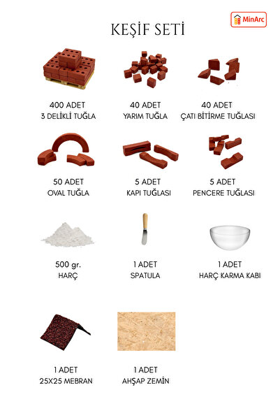 MinArc Minyatür İnşaat Keşif Seti-Dayanıklı 3 Delikli Minyatür Tuğla (500+) H...