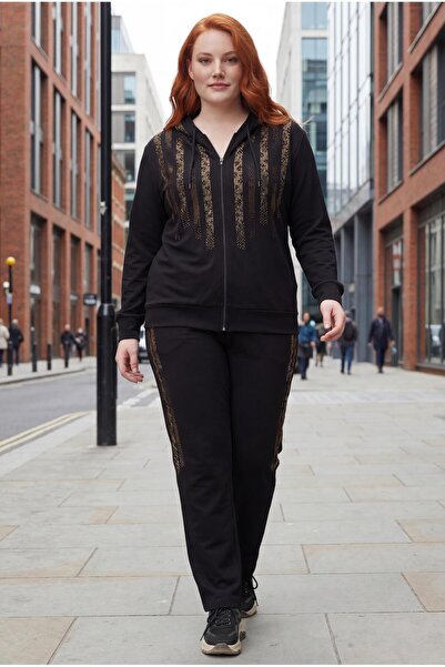 Ebsumu Women's Plus Size Leopard Stone Design Tracksuit Set