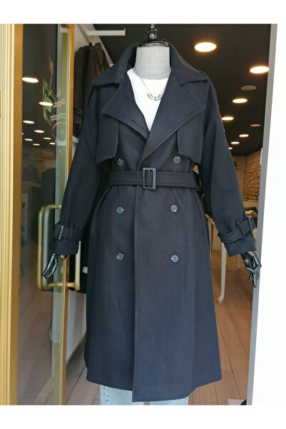 Robin Trenç Model Arkası Yırtmaçlı Kruvaze Uzun Kaban