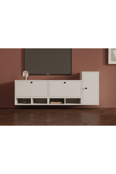 Nettrends Trio Çok Fonksiyonlu 3 Kapaklı Duvar Raflı TV Sehpası MST-TVT-1033