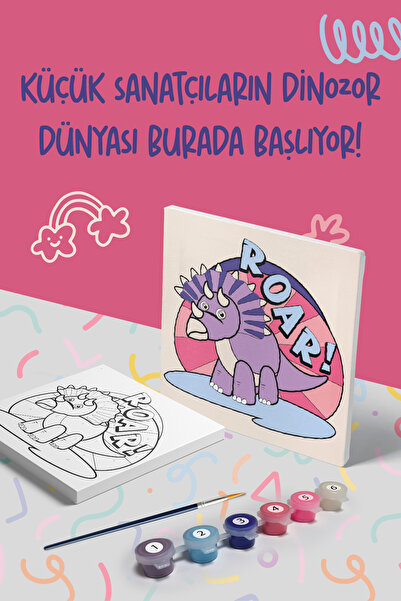 Mind & Play Dinozor Roar Temalı Çocuk Tuval Boyama Seti | Tuval + 6 Renk Akri...
