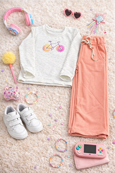 Yumozo Kız Çocuk İspanyol paça 3 iplik Alt Üst Eşofman Takımı