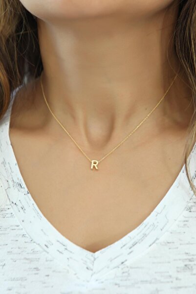 Azuris Silver Azuris 925 Ayar Gümüş Üç Boyutlu R Harfli Harfi Kolye