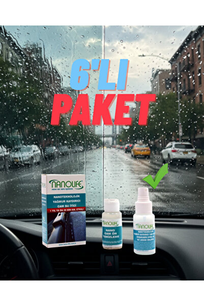 NanoLife 1 yıl 20 Bin km. Etkili Nano Yağmur kaydırıcı - Cam su itici - 6'lı PAKET