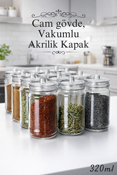 Serin Bardak طقم وعاء توابل زجاجي 12 قطعة بمقبض وغطاء مفرغ