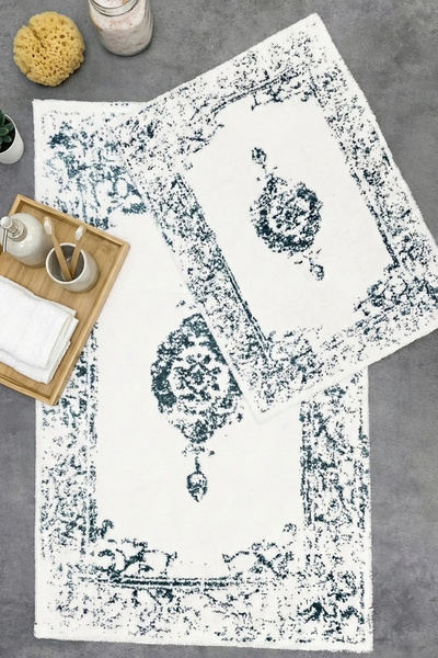 ZEBRACASA Karsten Ekru/Mavi Ikili Banyo Paspas Seti