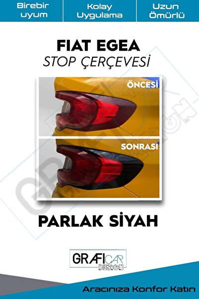 GRAFİCAR Fiat Egea Stop Çerçevesi Sticker Uzun Ömürlü Folyo Araca Özel Kesim Aksesuar/parlak Siyah