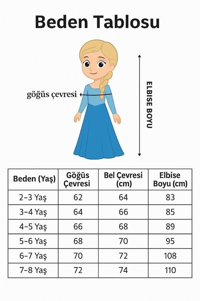 BUTİKHAPPYKİDS Frozen Elsa Costume Long Sleeve Girls Princess Dress with Crown+Staff+Hair Gift