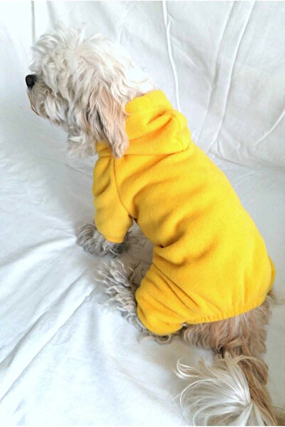 PATİBÖR Yellow Fleece 100% Cotton Fabric Dog Outfit Hooded Jumpsuit