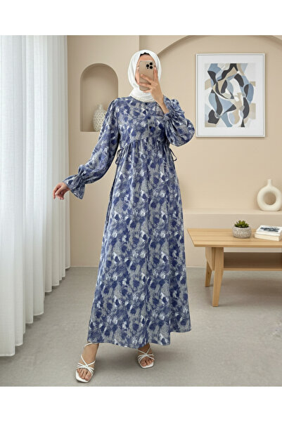 Modamorfo Φόρεμα με μοτίβο με μισό κουμπί μέσης - Indigo