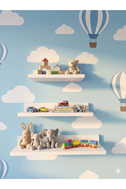 HomeBasics 3 lü Duvar Rafı Ahşap Depolama Rafı 1 Adet 30 40 50 cm