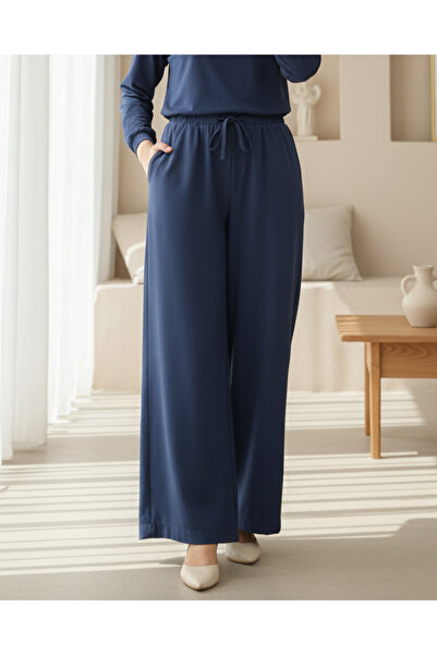 Modamorfo Παντελόνι με ελαστική μέση με κορδόνια, φαρδύ ύφασμα Modal - Ινδικό