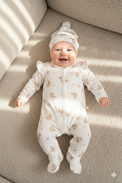 Miniday Baby Baby Girl Printed Jumpsuit with Hat Koala Printed