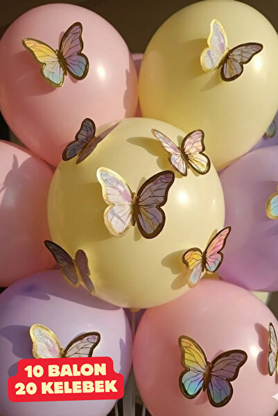 Baloncu Dede 10 Adet Parlak 4 Pembe 3 Lila 3 Sarı Balon 20 Renkli Yapışkanlı ...