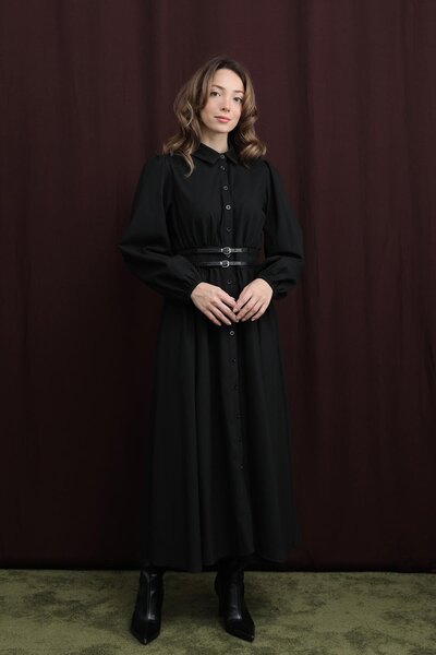 Loreen Kadın Çift Kemerli Elbise - 20700ELB - BLACK