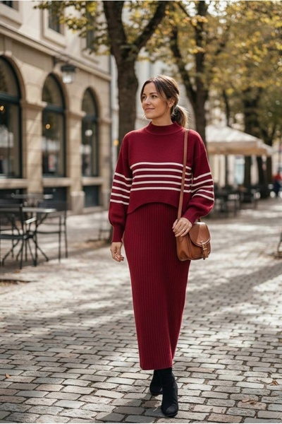 YusGos Women's Sweater Dress with Transverse Fine Line Pattern