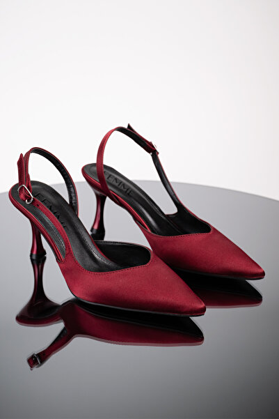 FEMME Siena Kadın Stiletto Sivri Burun Arkası Açık Atkılı Topuklu Ayakkabı Bordo