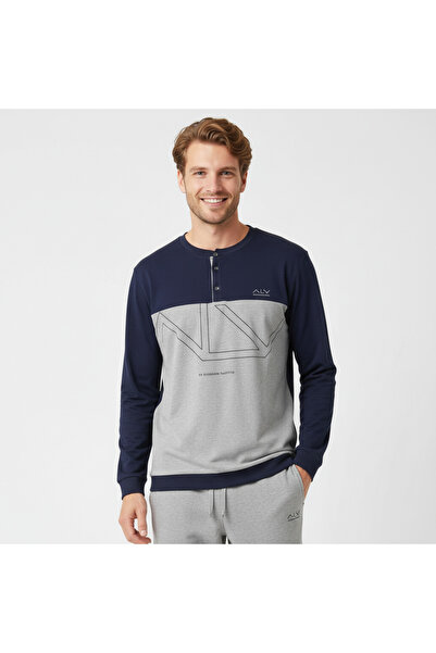 BONBON طقم بيجامة رجالي من القطن باللون الأزرق الداكن - اللون الرمادي AL008 V1