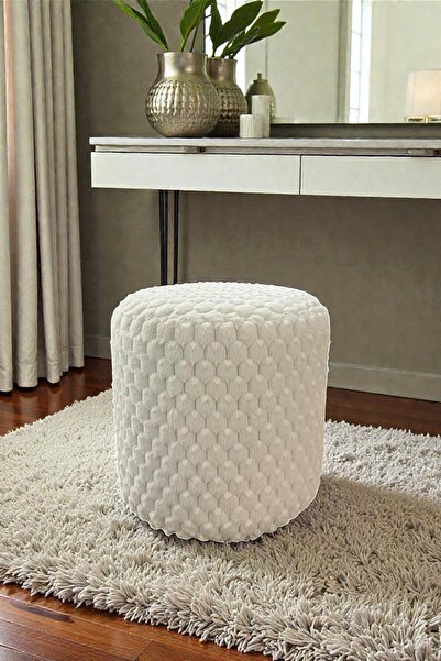 VISIONARIO Silindir Puf - MILANO Yumuşak Rabbit Kumaş (Tavşan Tüyü) Modern Ko...