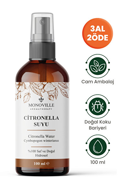 Monoville Citronella Suyu 100 ml Cam Şişe %100 Doğal Sprey Başlıklı (Citronel...