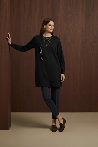 Puane Women's Embroidered and Zippered Tunic - 10735Tun - Black