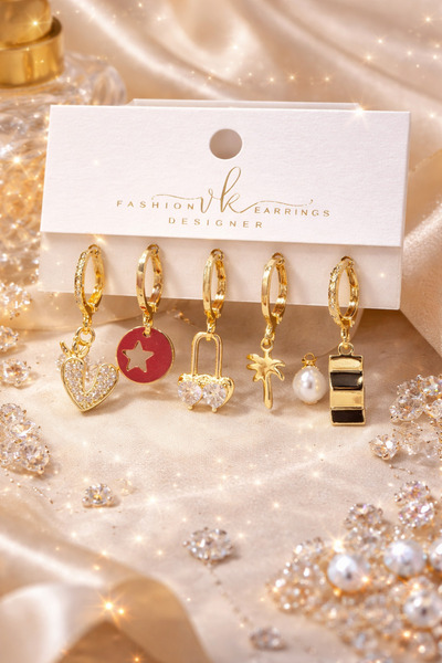 Jack Ferrero GOLD KADIN ÇELİK 6'LI KÜPE SETİ