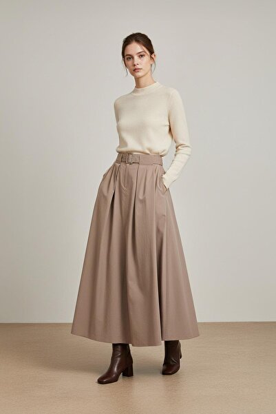 Loreen Women's Pleated Belted Skirt - 20702Etk - Mink