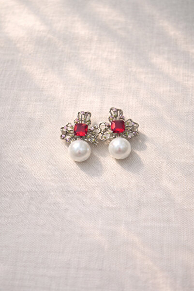 Owentis أقراط بيلامي من الفولاذ باللون الفضي والأحجار الكريمة باللون العنابي ...