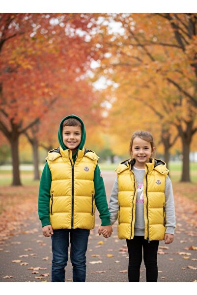 YusGos Unisex Kız/Erkek Bebek Çocuk Kapüşonlu Cepli Şişme Dolgulu Yelek(2-15 ...