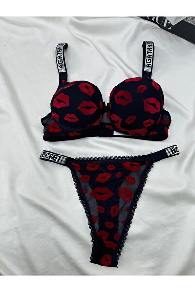 Regalia İç Giyim Kadın Öpücük Baskılı Taşlı Balenli Destekli Dolgulu Push Up ...