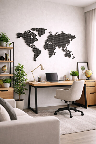 cncrafft Premium Dünya Haritası Metal Tablo – Modern Nokta Desenli Duvar Dekoru